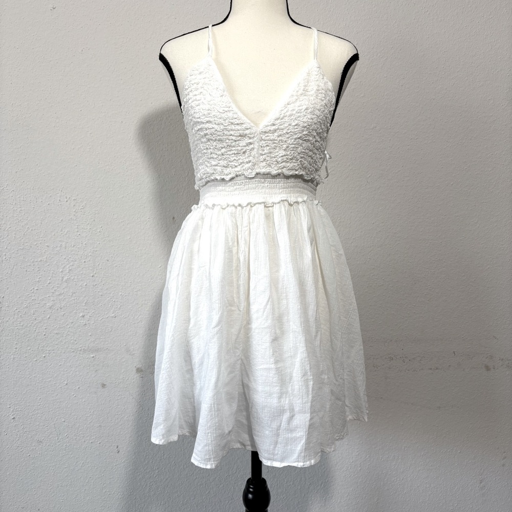 Surf Gypsy Womens Smocked Babydoll Mini Dress Size S White Beachy Tropical Y2K